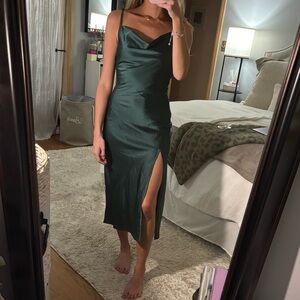 Green Satin Slip Dress
